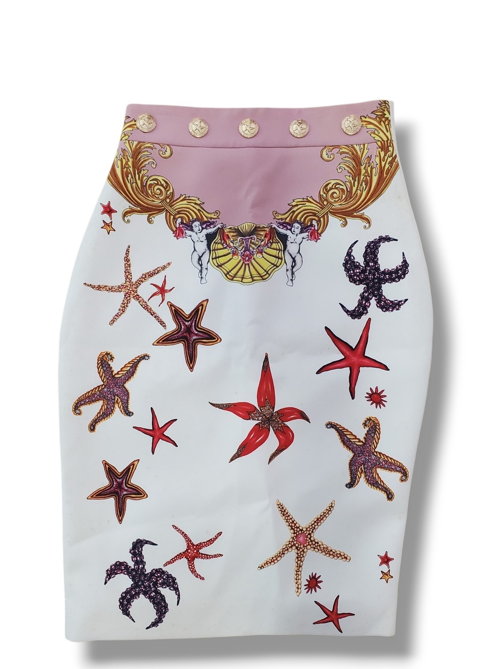 Rare Versace Riachuelo Tresor de la Mer Style Starfish Print Pencil Skirt EU 38